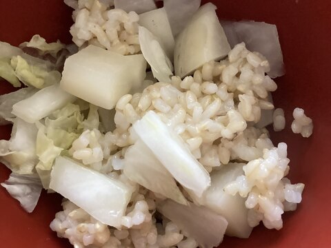 白菜の芯と玄米のだしの素チャーハン